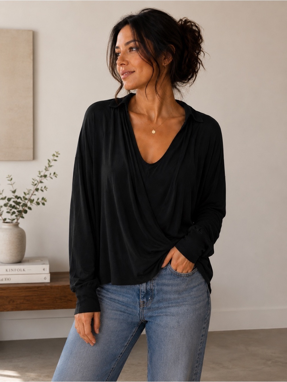Zara black collared blouse XS